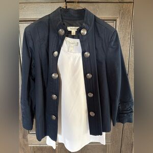 Navy Blue Military-Style Jacket and Tank top